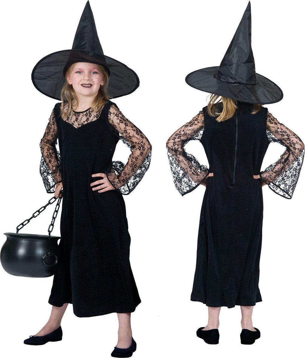 Heks & Spider Lady & Voodoo & Duistere Religie Kostuum | Gravilla De Heks | Meisje | Maat 128 | Halloween | Verkleedkleding